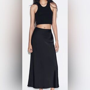 Zara Black Satin Maxi Skirt